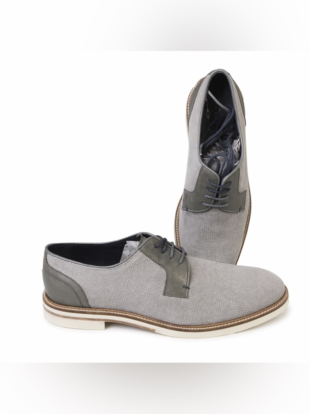 TED BAKER Men's Gray Suede Leather SIABLO Perforated Lace-up Oxford Derby Shoes